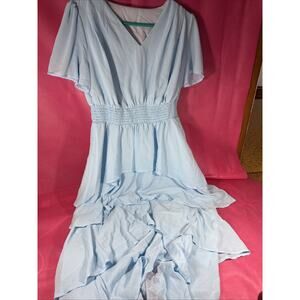 Women's Chiffon Tiered Midi Dress Short Sleeve Layered Flowy Long Dress M D4